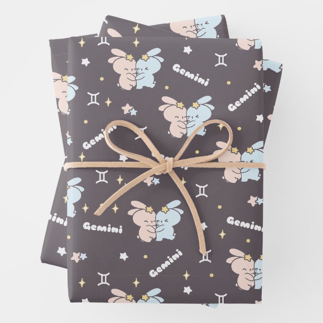 Feuille De Papier Cadeau Embrasage Twin Bunnies - Gemini Zodiac Constellati (En situation)