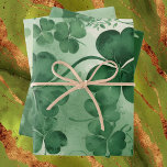 Feuille De Papier Cadeau Emerald Green Lucky Shamrocks Vintage Watercolor<br><div class="desc">Saint Patrick's Day gift wrapping with shamrocks in emerald, green in 3 different variations. Wow your guests with personalized gift wrapping for any occasion. Perfect for March celebrations, birthdays, baby showers, anniversaries and more. The three sheets have four leaf clover illustrations in 3 shades of watercolor mint green the way...</div>