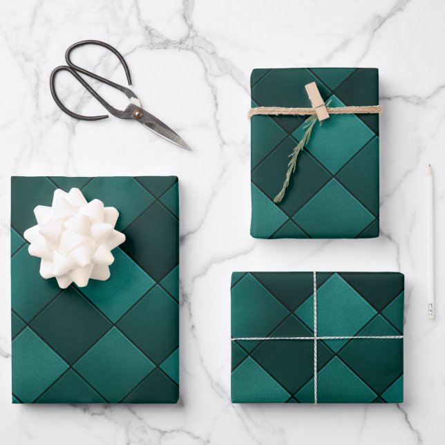 Feuille De Papier Cadeau Emerald Tile Pattern – Modern Luxury (Recto)