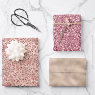 Feuille De Papier Cadeau Empreinte de léopard de Parties scintillant rose b