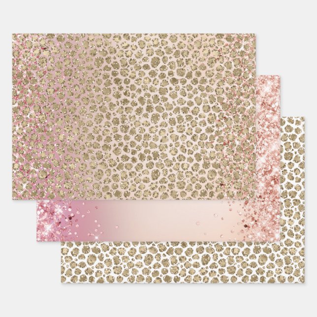 Feuille De Papier Cadeau Empreinte de léopard d'or rose étincelle (Lot)