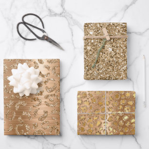 Feuille De Papier Cadeau Empreinte de léopard Gold Glam Parties scintillant