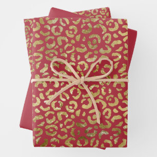 Feuille De Papier Cadeau Empreinte de léopard Red Gold Glam