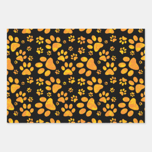 Feuille De Papier Cadeau Empreinte de patte de chien Motif orange jaune