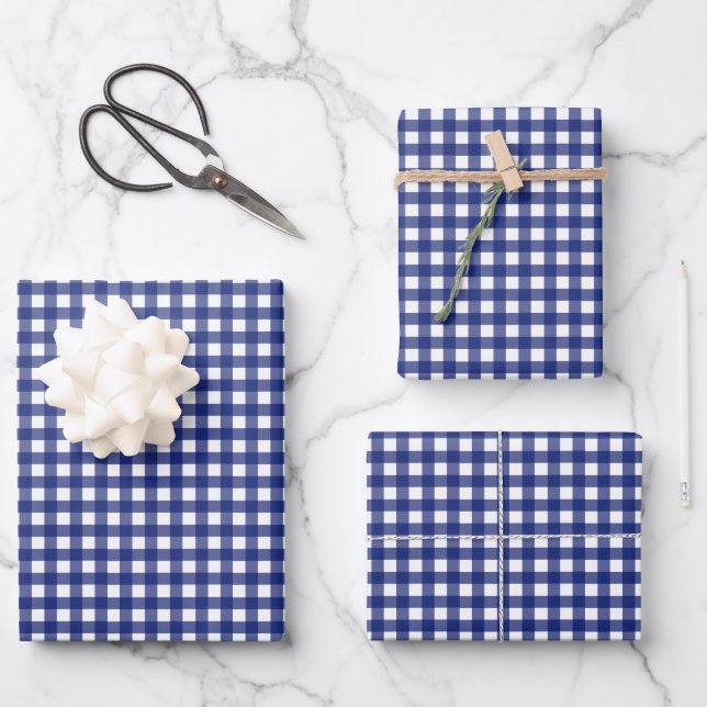 Feuille De Papier Cadeau en vichy bleu à damiers design (Recto)