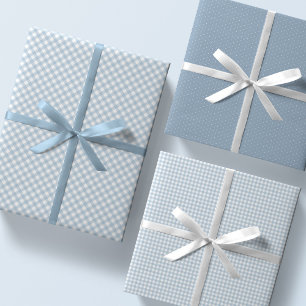 Feuille De Papier Cadeau En vichy bleu mignon et points simple bébé classiq