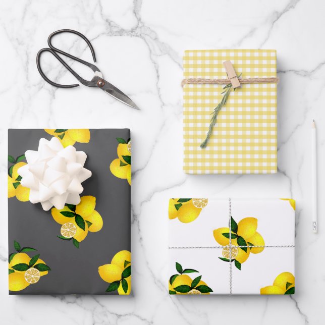Feuille De Papier Cadeau En vichy citron gris (Recto)