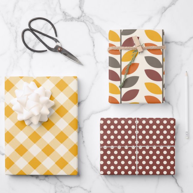 Feuille De Papier Cadeau En vichy d'or de récolte (Recto)