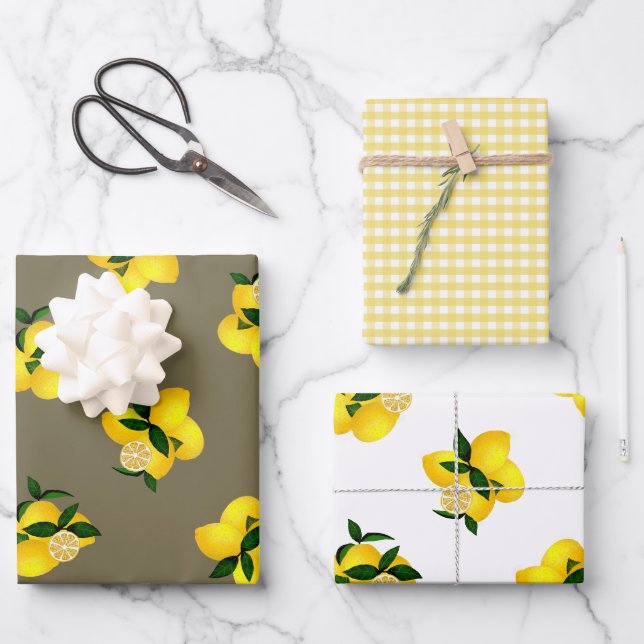Feuille De Papier Cadeau En vichy jaune citron (Recto)