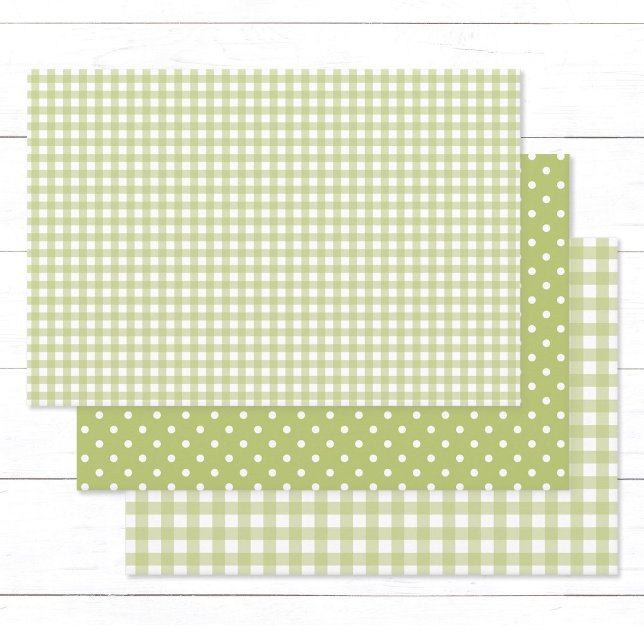 Feuille De Papier Cadeau en vichy Pois Light Green Mix and Match (Elegant light green gingham checks and white polka dots wrapping paper sheets.)
