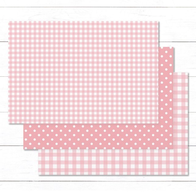 Feuille De Papier Cadeau en vichy Polka Dot Motif Peach Pink Mix and Match (Elegant peach pink gingham checks and white polka dots wrapping paper sheets.)