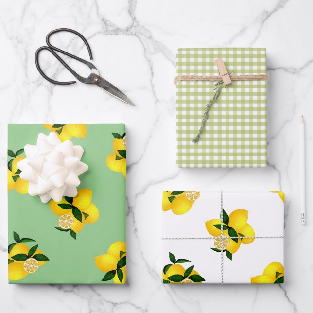 Feuille De Papier Cadeau En vichy vert citron (Recto)