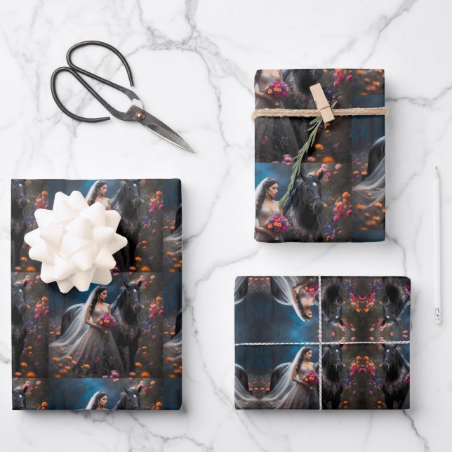 Feuille De Papier Cadeau Enchanted Bride et Her Steed. (Recto)