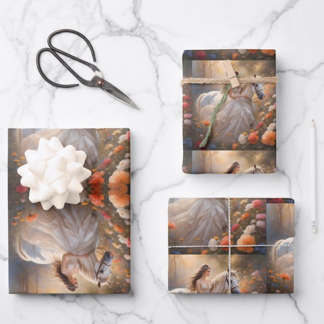 Feuille De Papier Cadeau Enchanted Bride et Her Steed. (Recto)