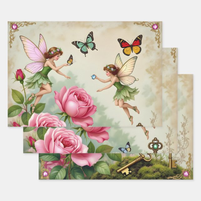 Feuille De Papier Cadeau Enchanted Flroral Fairies Garden (Lot)