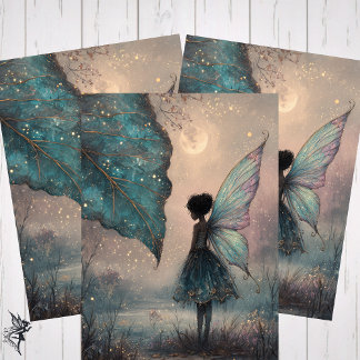 Feuille De Papier Cadeau Enchanted Moonlit Leaf Fairy Watercolor Fantasy
