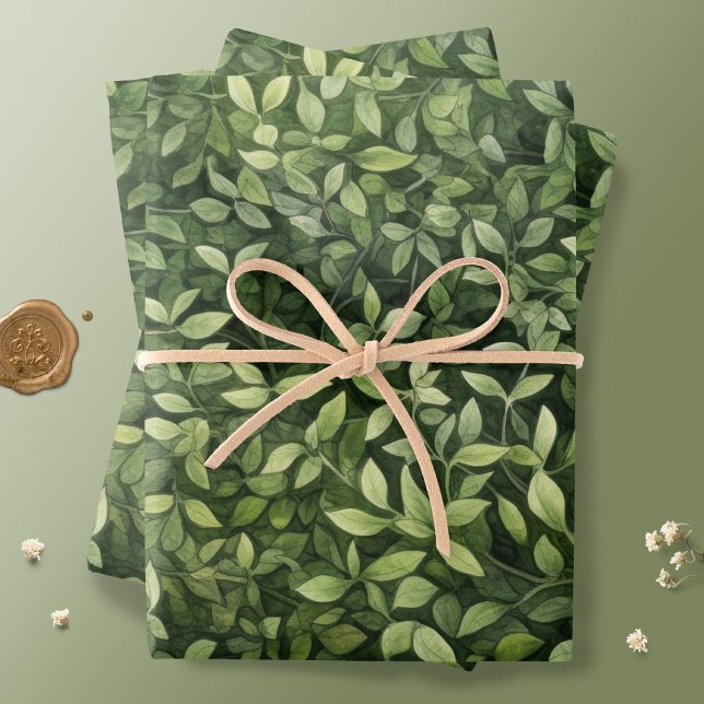 Feuille De Papier Cadeau Enchanter la verdure de la forêt d'aquarelles (Créateur téléchargé)