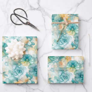 Feuille De Papier Cadeau Encre d'alcool jaune turquoise Illustration Moyen 