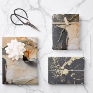 Feuille De Papier Cadeau Encre d'alcool noir Abstraite Moody Black Gold