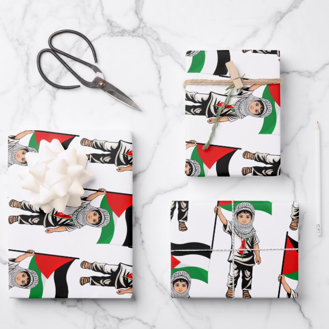 Feuille De Papier Cadeau Enfant avec le drapeau de Keffiyeh Palestine (Recto)