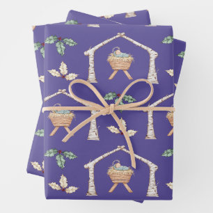Feuille De Papier Cadeau Enfant Jésus dans la crèche