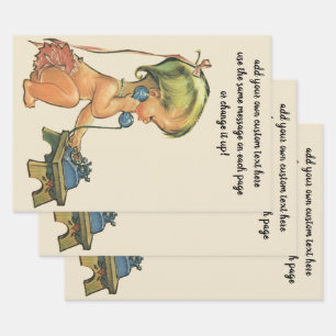 Feuille De Papier Cadeau Enfant Vintage Mignonne Fille Blonde Parlant sur u
