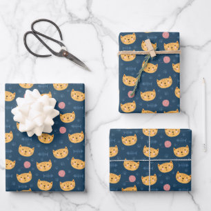 Feuille De Papier Cadeau Enfants Cute Kitty Chat Face à Empreintes de patte