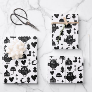 Feuille De Papier Cadeau Enfants Cute Owl Moon Heart Umbrella Casquette d'h