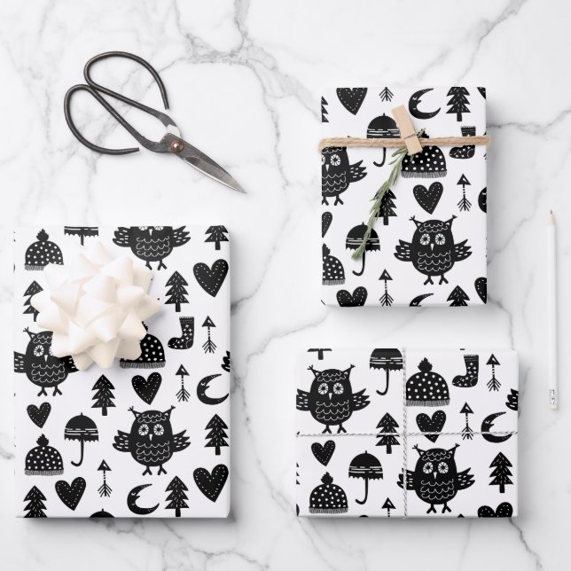 Feuille De Papier Cadeau Enfants Cute Owl Moon Heart Umbrella Casquette d'h (Recto)