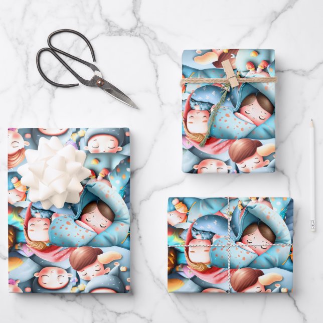 Feuille De Papier Cadeau Enfants dormant sommeil sommeil sommeil dormir pyj (Recto)