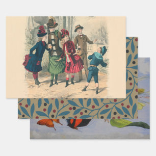 Feuille De Papier Cadeau Enfants Famille Antique Victorienne Enfant