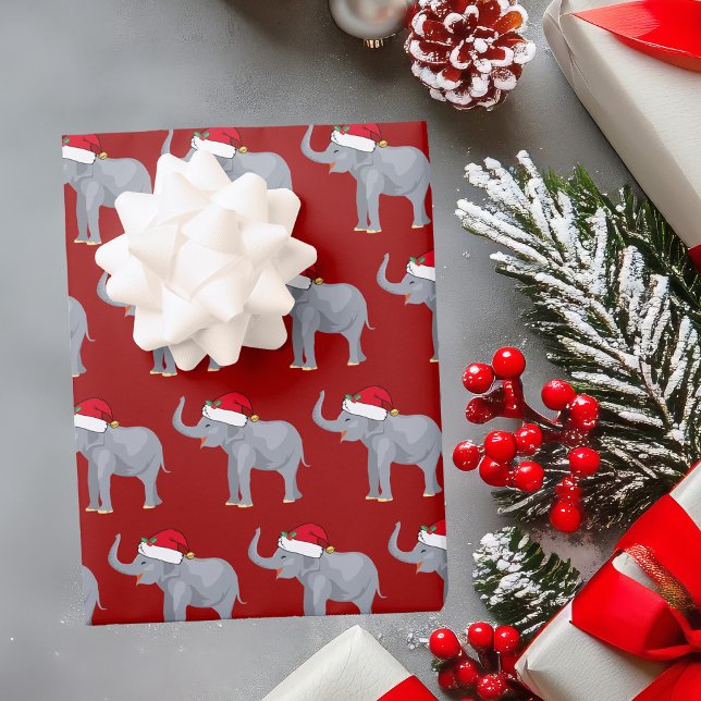 Feuille De Papier Cadeau Enfants mignons Noël Éléphant Santa Hat Rouge Fête (Créateur téléchargé)