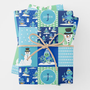 Feuille De Papier Cadeau Enfants Pieuvre Sports d'hiver Patchwork Personnal