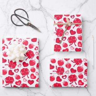 Feuille De Papier Cadeau Enfants Valentine's Day Hearts Chocolates fraise