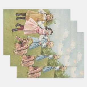 Feuille De Papier Cadeau Enfants victoriens vintage jouent au colin-maillar