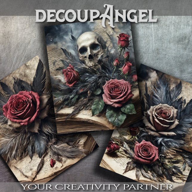 Feuille De Papier Cadeau Ensemble 3 - Roses crâniens et écarlates #2 - Déco (Créateur téléchargé)