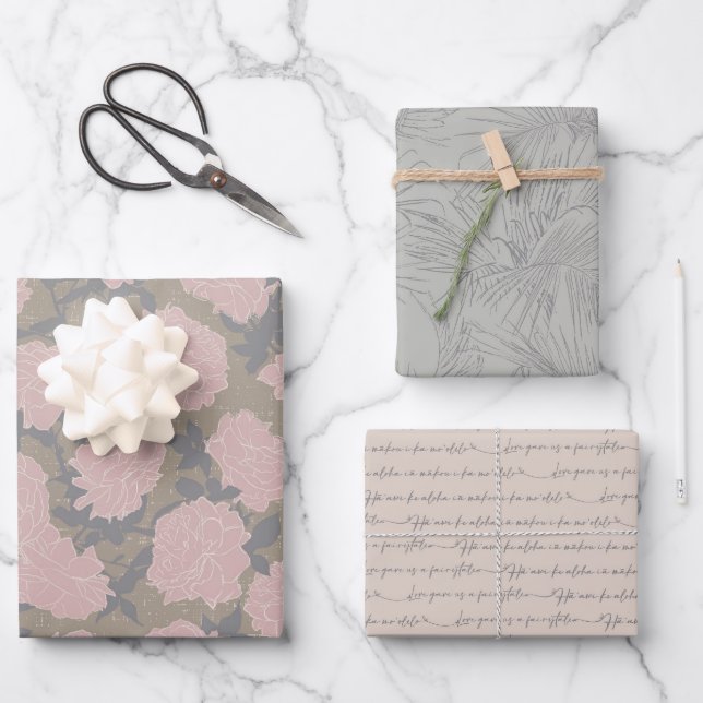 Feuille De Papier Cadeau Ensemble A, Enveloppe Cadeau Romantique Tropical (Recto)