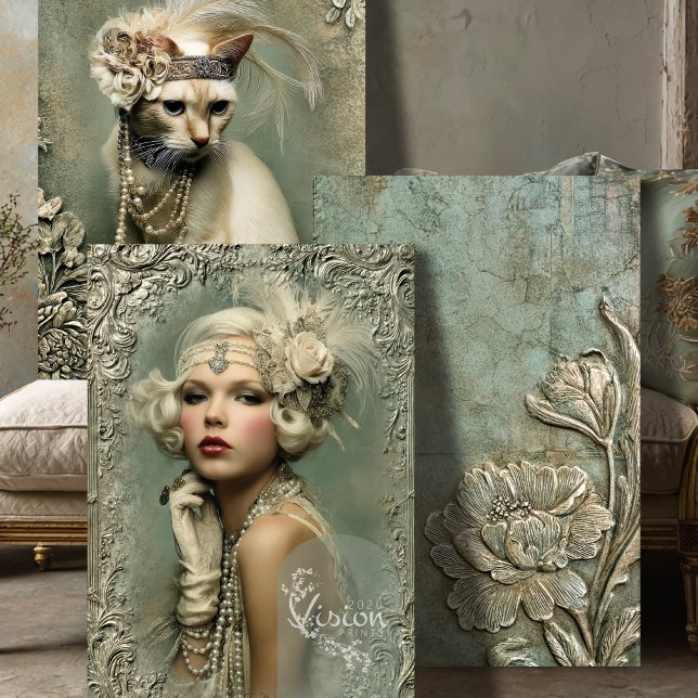 Feuille De Papier Cadeau Ensemble assorti Mint Sage Allure Roaring 20's (Mint Sage Roaring 20's Mix and Match Heavy Weight Decoupage and Craft Set)
