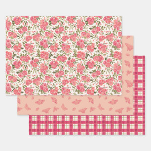 Feuille De Papier Cadeau Ensemble cadeau Rose moderne de jardin