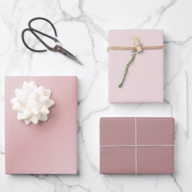 Feuille De Papier Cadeau Ensemble de 3 Blush Mauve Poussiéreux Moderne à dé (Recto)