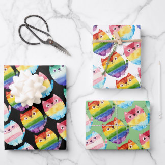 Feuille De Papier Cadeau Ensemble de 3 chats de la fierté
