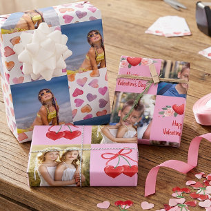 Feuille De Papier Cadeau Ensemble de 3 cœurs et photos carrées pour la Sain