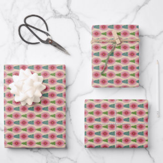 Feuille De Papier Cadeau Ensemble de 3 - Motif de vacances avec des arbres