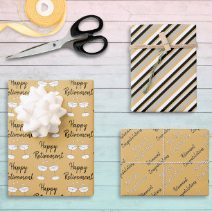 Feuille De Papier Cadeau Ensemble de 3 motifs de félicitations pour une ret