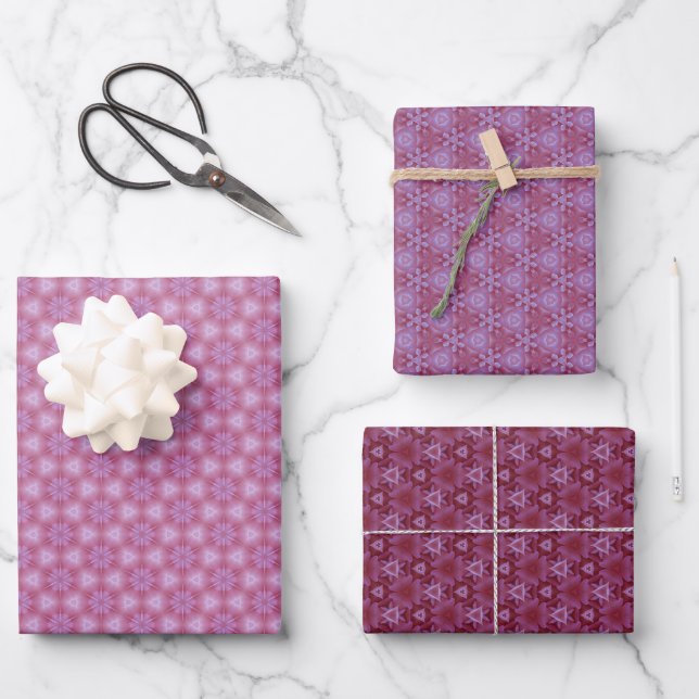 Feuille De Papier Cadeau Ensemble de 3 nuances violettes imprimées (Recto)