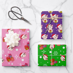Feuille De Papier Cadeau Ensemble de 3 papiers cadeaux Happy Kitty Noël