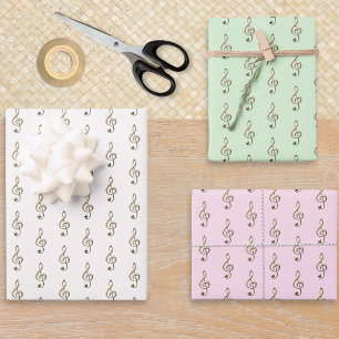 Feuille De Papier Cadeau Ensemble de 3 papiers cadeaux thème musical Clé de