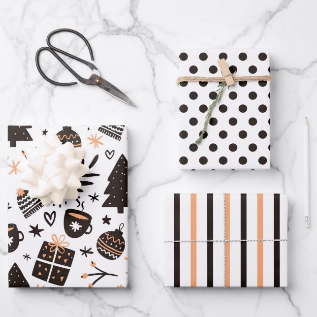 Feuille De Papier Cadeau Ensemble de 3 papiers d'emballage de Noël hiver ch (Recto)