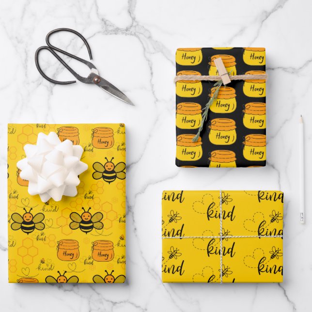 Feuille De Papier Cadeau Ensemble de 3 papiers d'emballage en nid d'abeille (Recto)