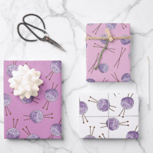 Feuille De Papier Cadeau Ensemble de 3 papiers d'emballage Knitting Love